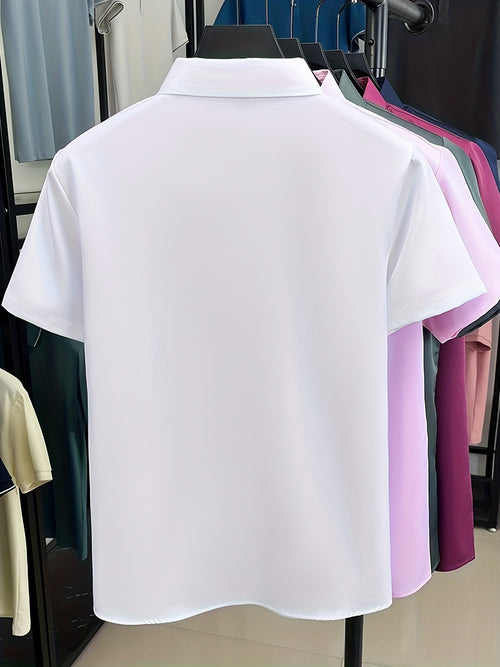 Men's Short Sleeve Formal Dress Shirt Solid Color Business Casual